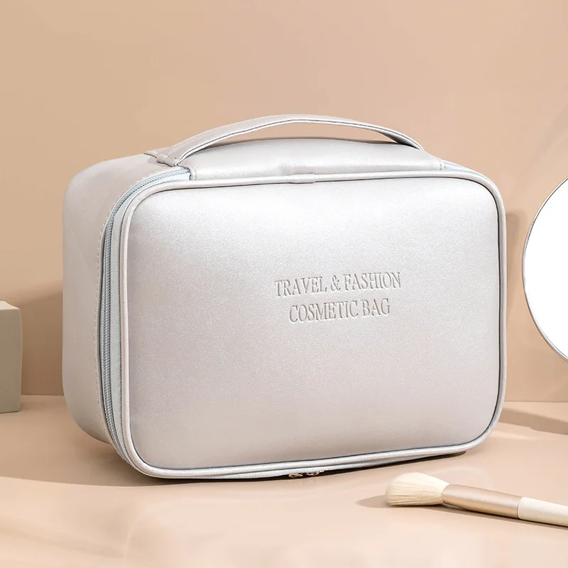 Custom Logo PU Leather Make Up Bags Travel Cosmetic Pouches Makeup Purse Gold