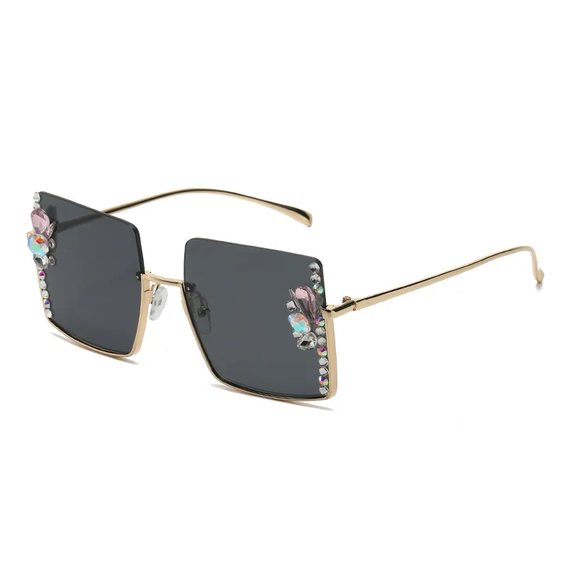 half frame diamond-encrusted elegant sunglasses fashion ladies Europe and America hot girls street shot outdoor cross border