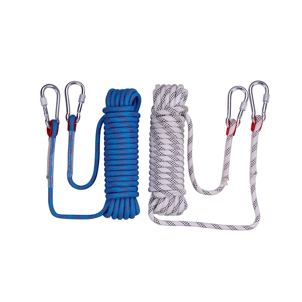 Custom branding 10mm rock climbing rope Dynamic Static rope with Carabiner end