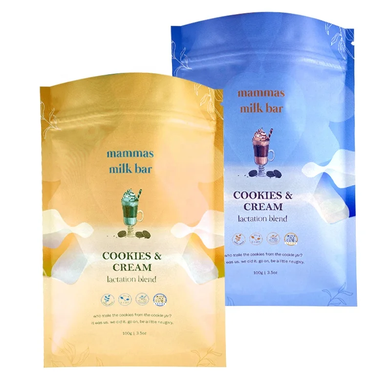 Custom Print 2.5oz 3.5oz Three Side Seal Zip lock Bag  For Food Snack Cookie Sugar Packaging Bag