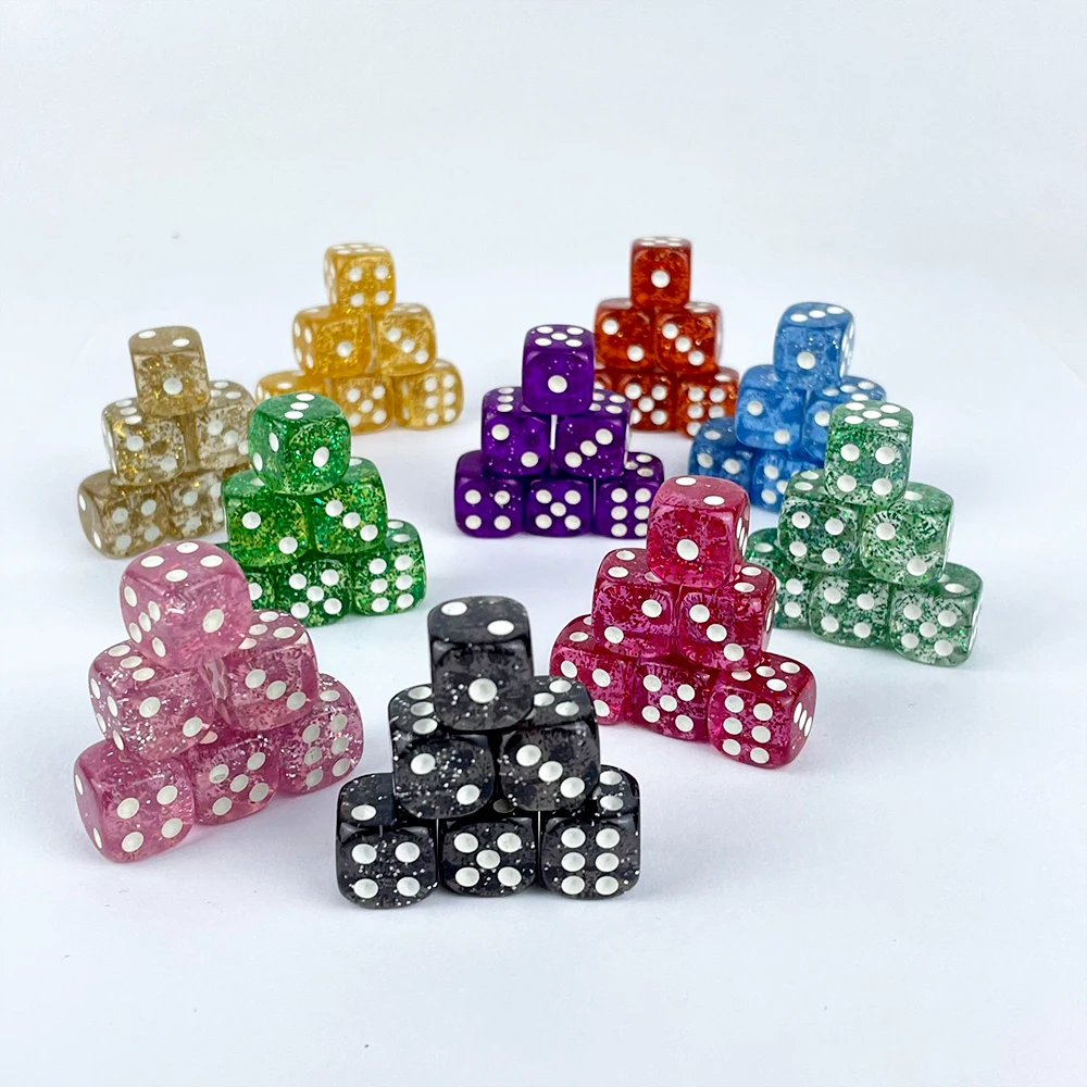 Board Game D6 Acrylic Dice Color Transparent Gold Glitter Powder Entertainment Dice Game12mm Wholesale High Quality