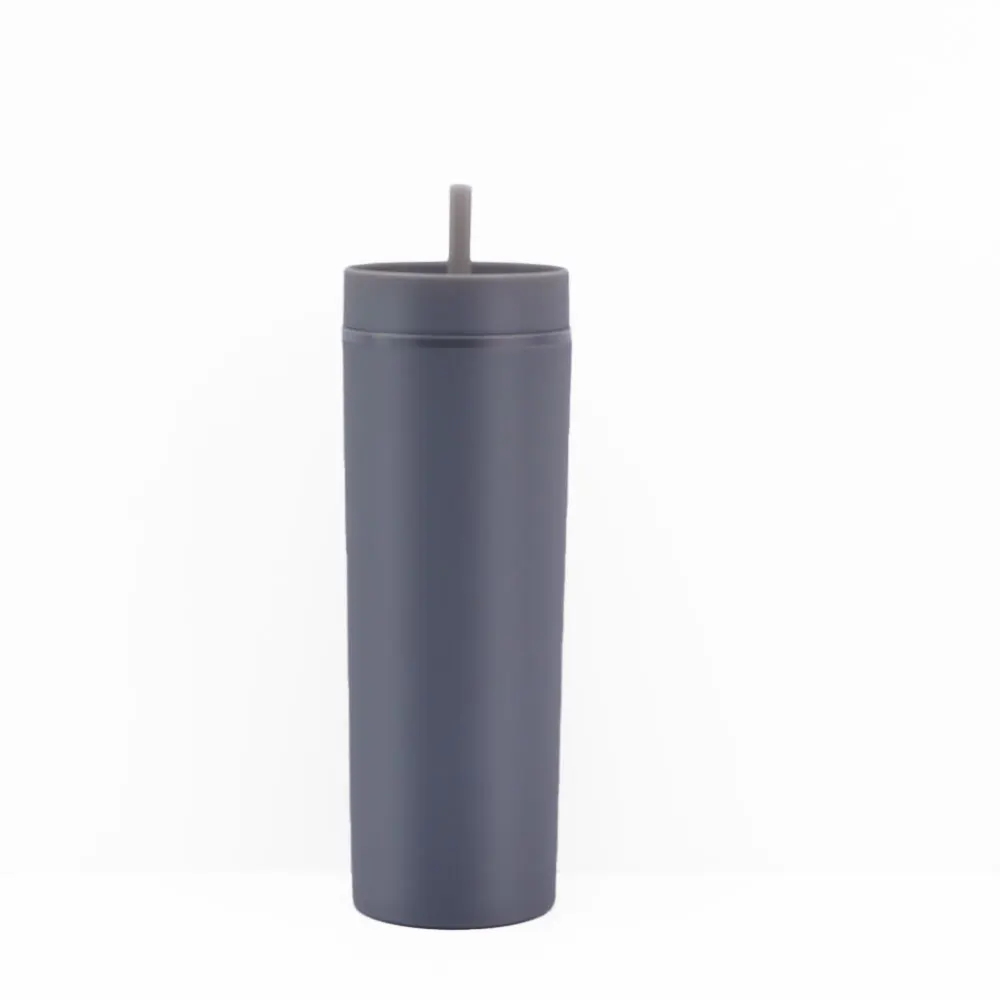 Matte Grey Tumblers with Lids and Straws 16oz Skinny Tumblers Bulk Double Walled Plastic Acrylic Pastel Tumblers Cups