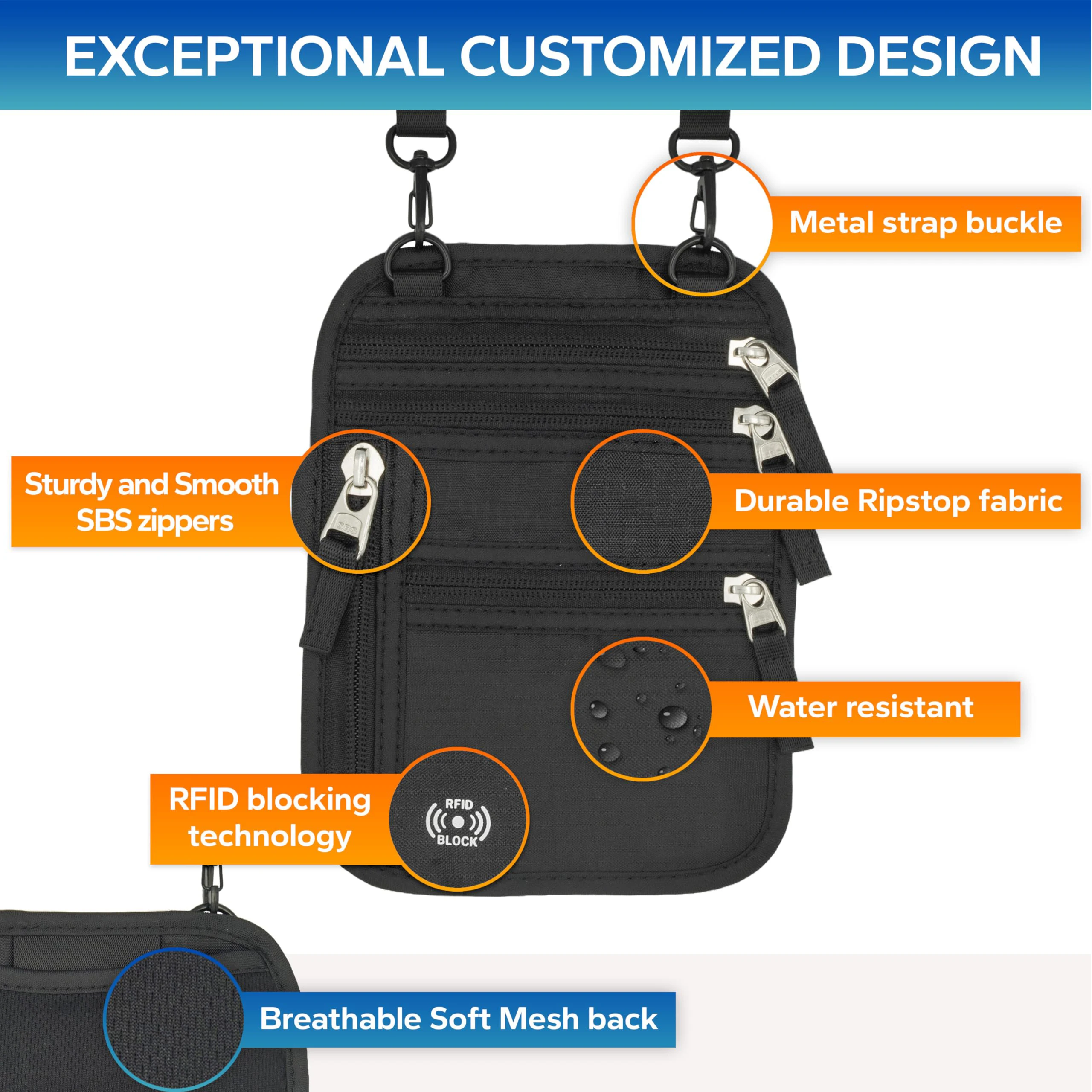 Wholesale Custom Travel Neck Wallet Pouch RFID Blocking Passport Holder for Women Men