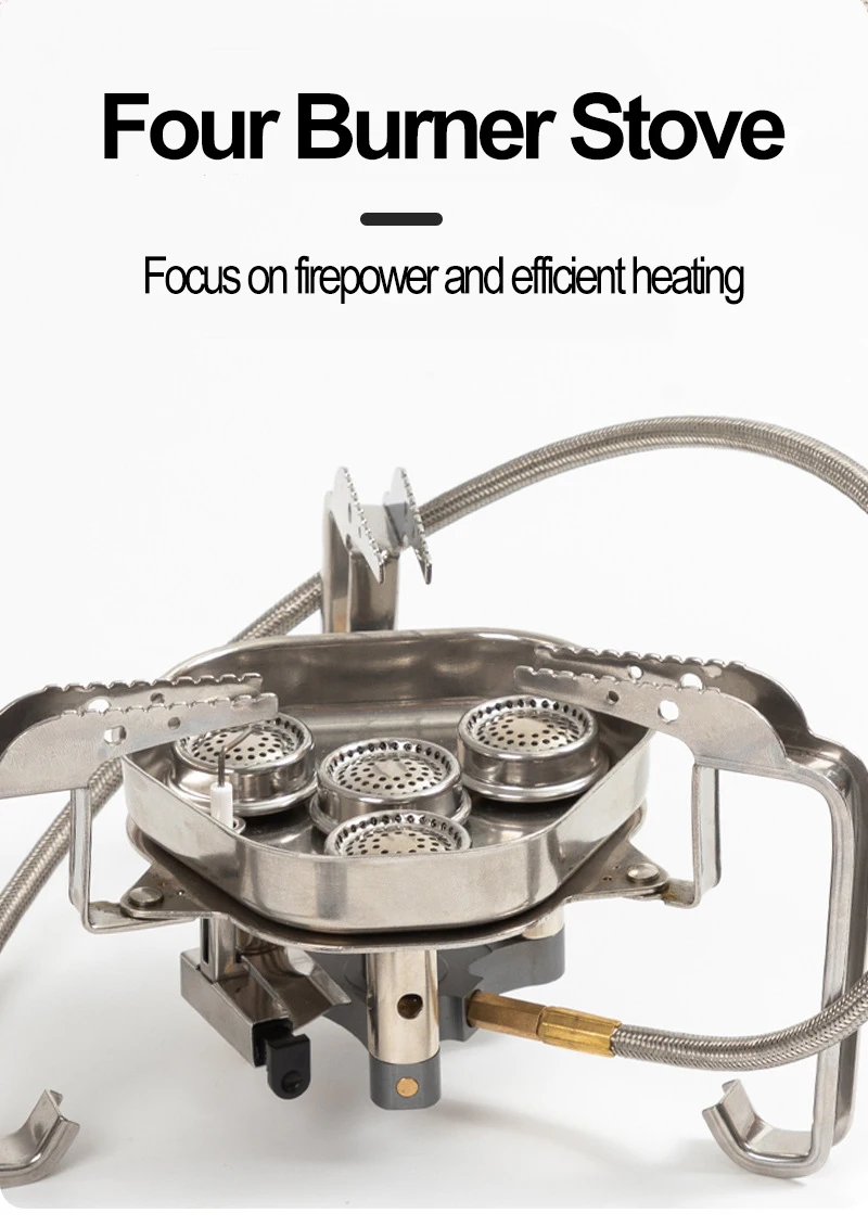 S4 lightweight stainless steel 4 burners cooking foldable portable metal camping mini gas stoves