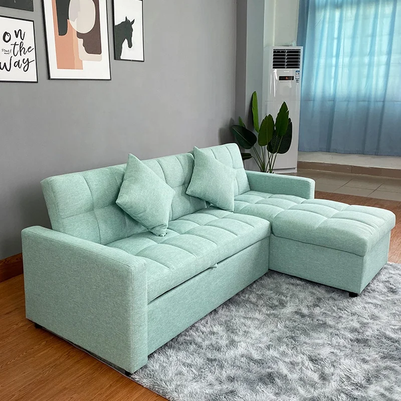 2024 Modern Home Furniture Folding Storage Fabric Living Room L Shape Corner Sofa Cum Bed Sofa Come Bed
