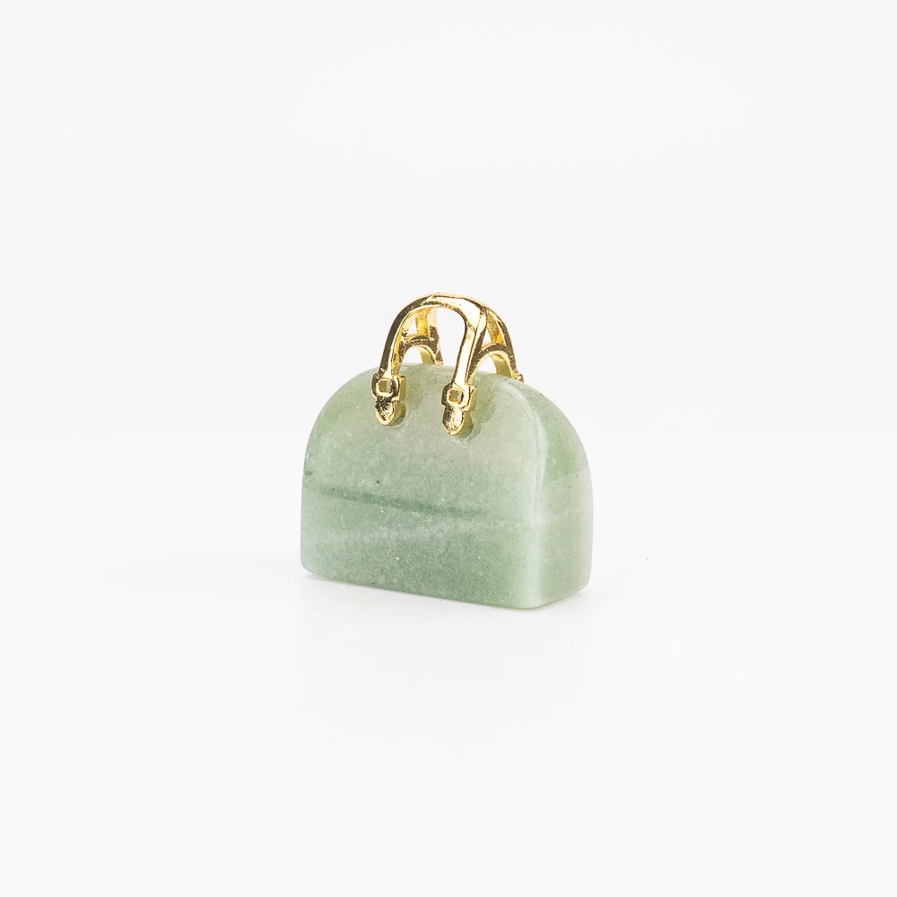BZ JADE TIFA Factory wholesale 1 inches green aventurine Purse Carving mini Handbag Pendant Gemstone Purse for Crafts Gifts