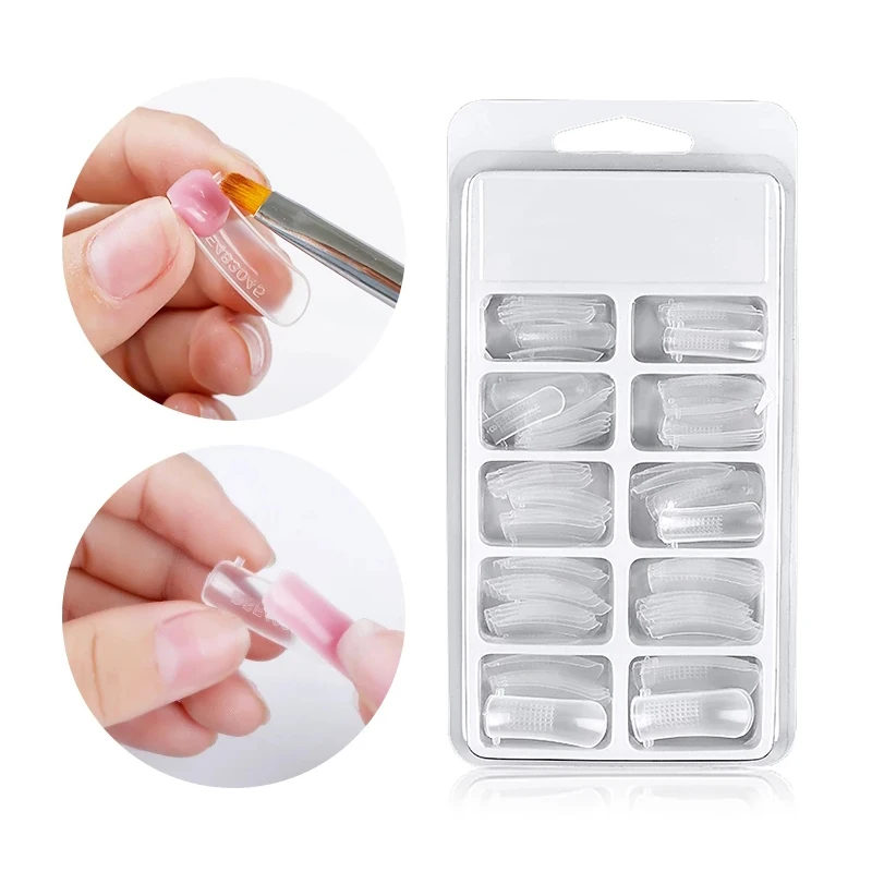 100pcs Reusable Nail Art Quick Poly Building Gel Mold Form Extension UV Builder Gel Fake Tips Manicure Mold Nail False Tips Tool