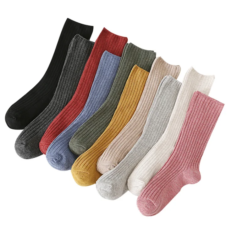 
Custom solid colors Cotton Socks for women Vertical stripes of cotton crew women slouch socks for girls 