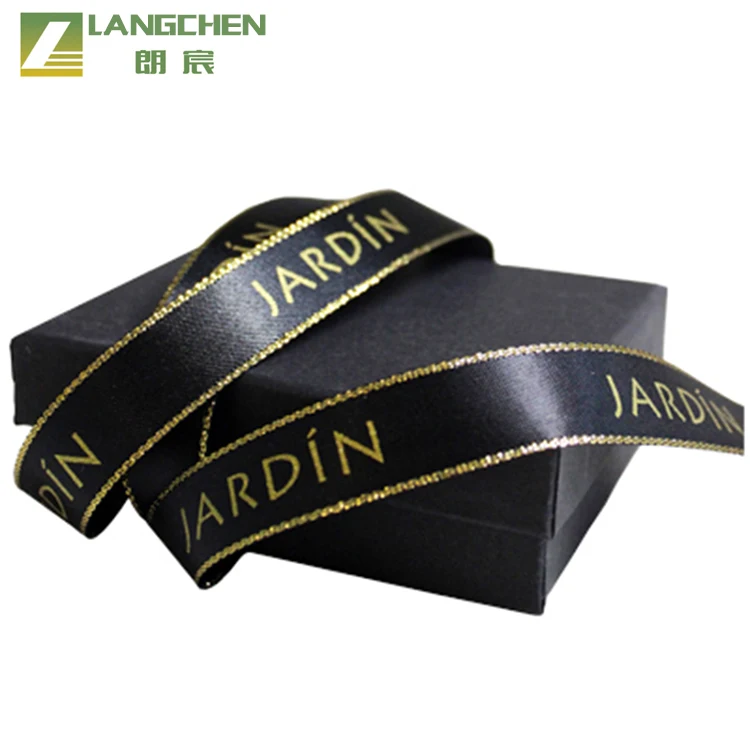 Wholesale custom printed logo gift polyester satin ribbon gold edge ribbon for gift wrapping