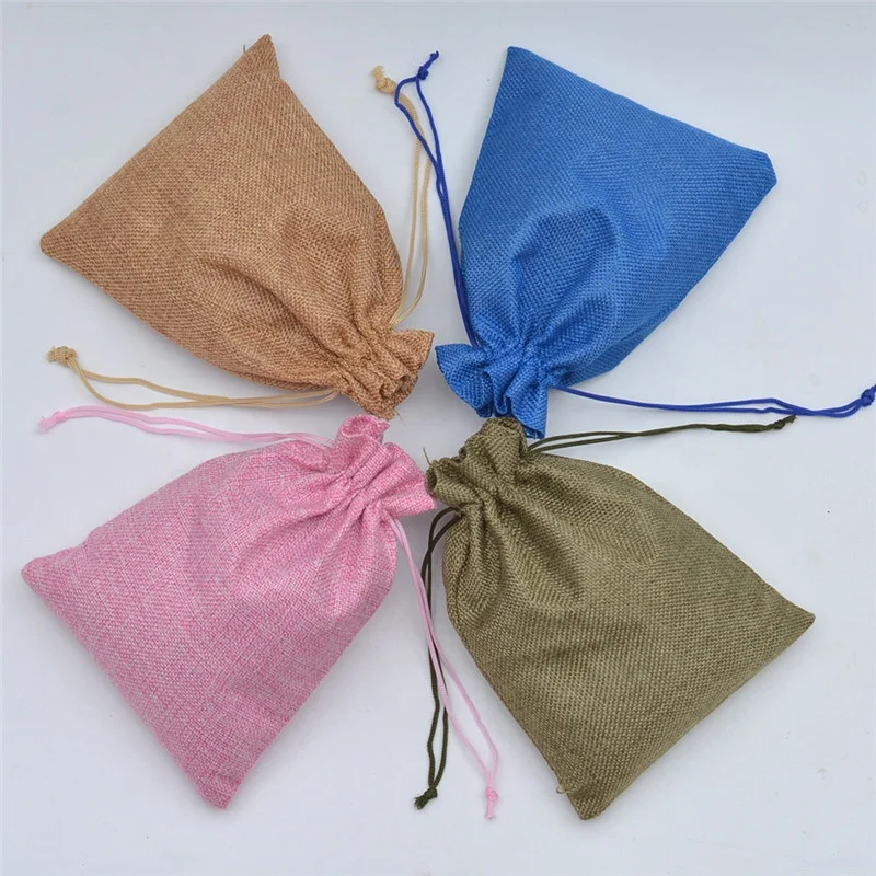 17x23cm Jute Linen Bags Jewelry Display Drawstring Pouch Gift Box Packaging Wedding Christmas Burlap Bag