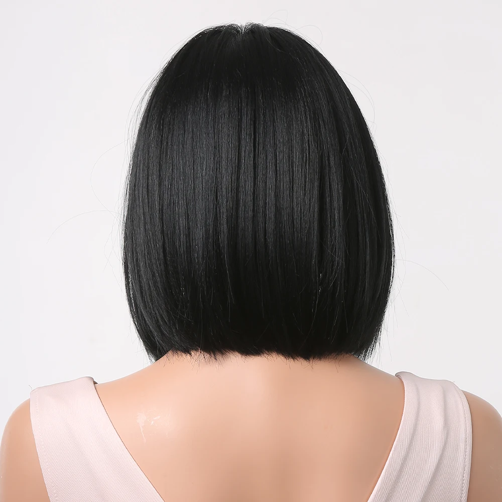 Hot Silky Straight Black Colorful Straight Bob Short Hairstyles Wigs with Bang Fringe