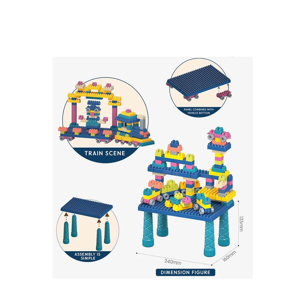 Unisex DIY Educational 3D Puzzle Bricks Set Plastic Building Block with Desk Game Toy Kids Assemble Cartoon Model Brain Training