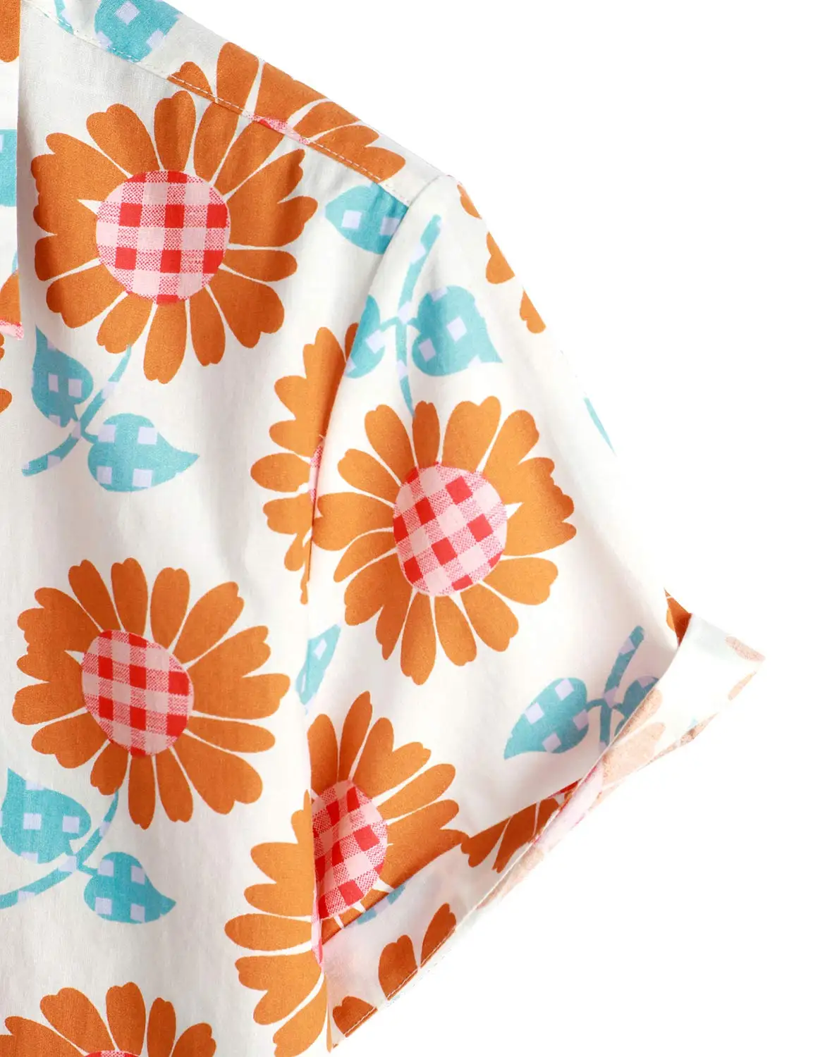 Custom OEM Sunflower Left And Right Symmetry Mens 100% Cotton Hawaiian Shirts Casual Aloha Beach Shirts