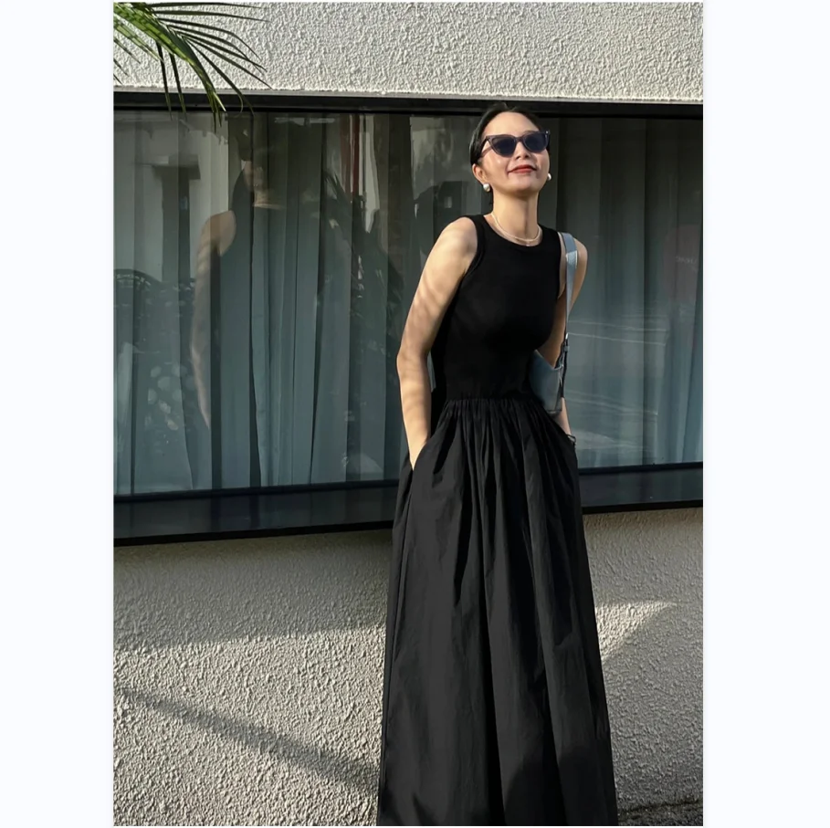 Summer High quality Women slim sleeveless designer simple long 100% cotton dress