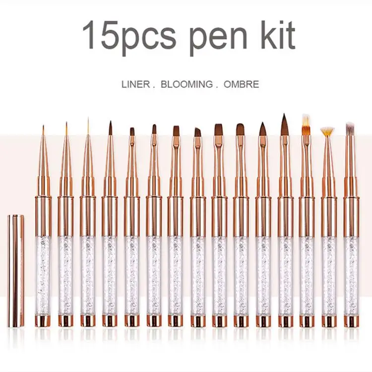 Private Label Oem Crystal 3D Acrylic Nail Brush With Different Sizes Custom Nail Art Brushes Set