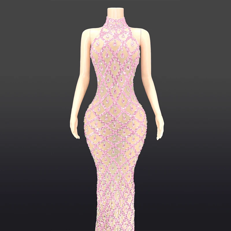 Novance Hot Selling Dresses Women Elegant Night Gown Prom Evening Dress Party Shiny Diamond Crystal Dresses Women Lady Elegant