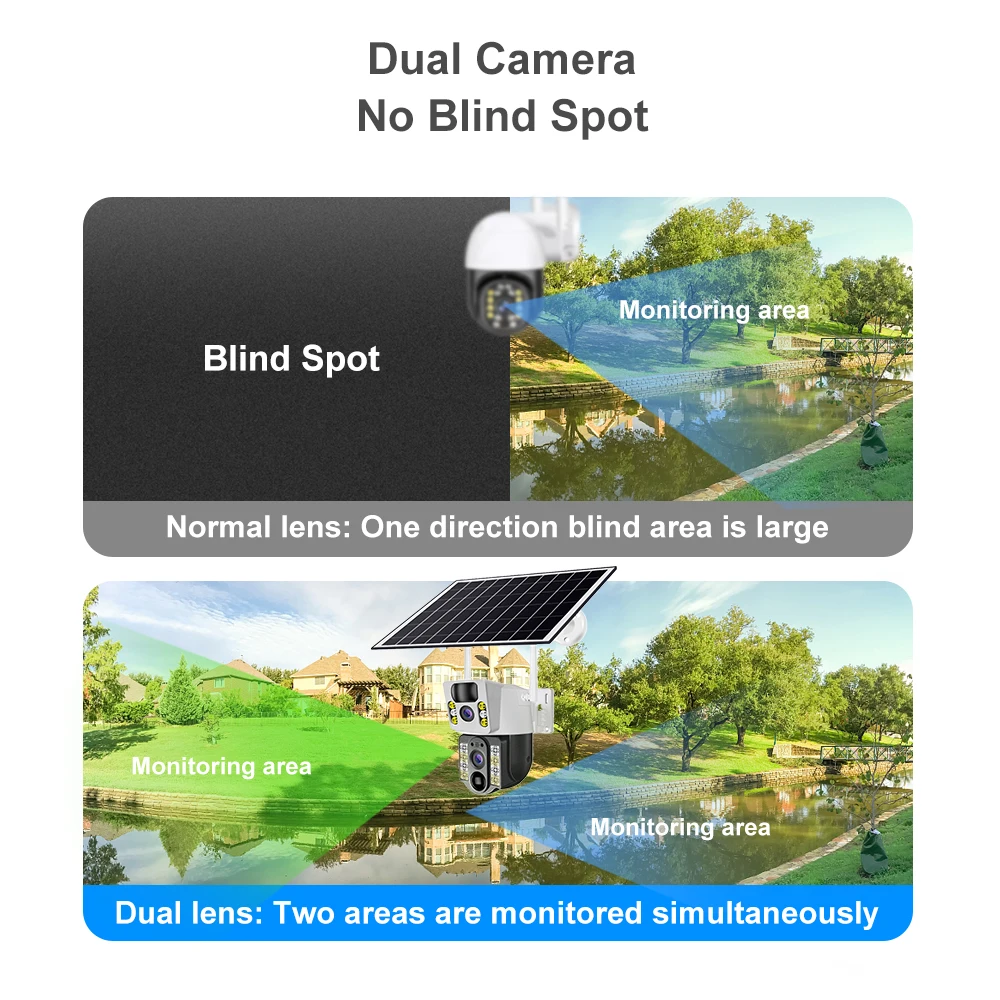 V380pro Dual Lens 4MP HD Solar Battery Powered ip Camera CCTV PTZ Dual Lens Network Solar Panel WIFI Camera