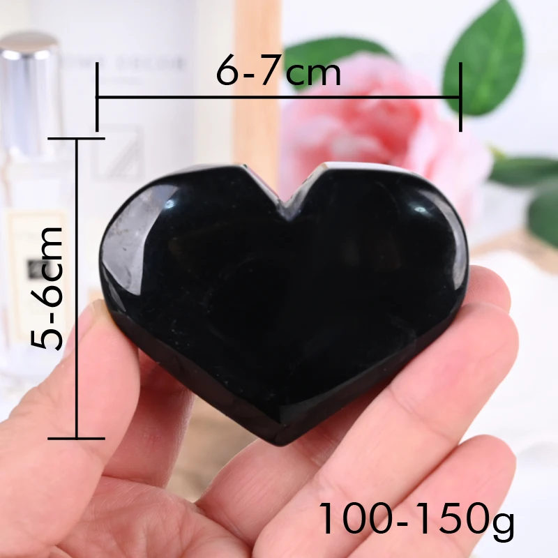 Hand Polished Healing Flashy Black Obsidian Heart Natural Crystal Gemstone Carved Heart for Decoration