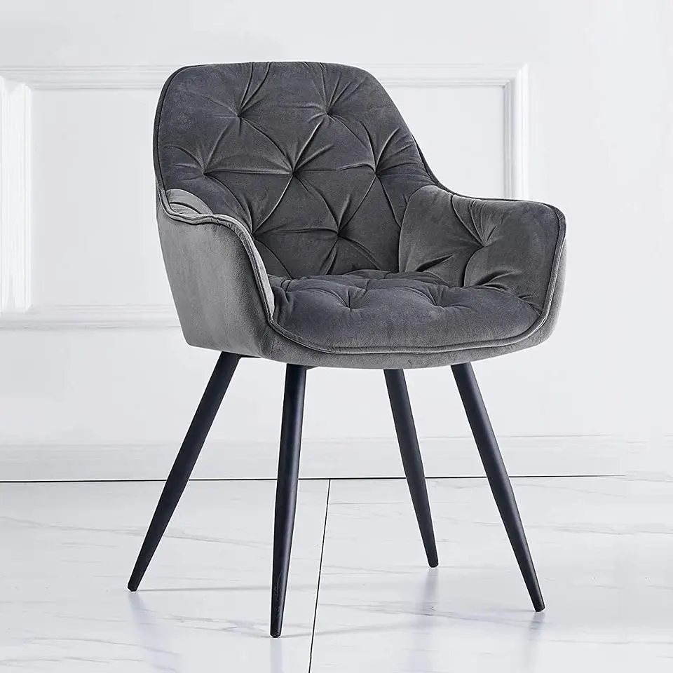 Nordic Luxury Restaurant Home Kitchen Sillas Upholstery Soft Fabric High Back Modern Grey Velvet Dining Chair