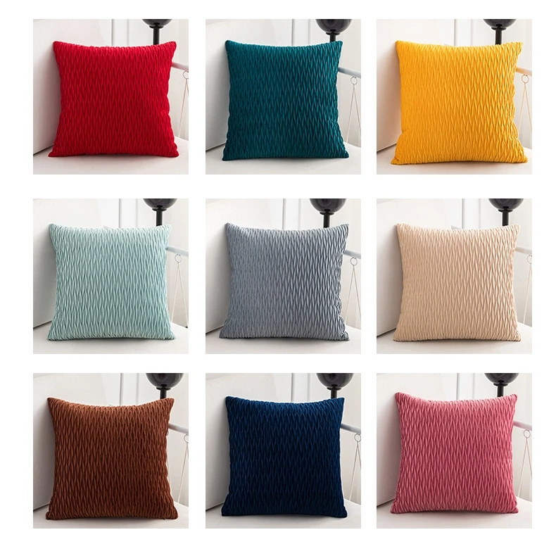 Modern Solid Color Scissors Wave Striped Pillow Case Home Decorative Embossed Pleated Velvet Cushion Cover