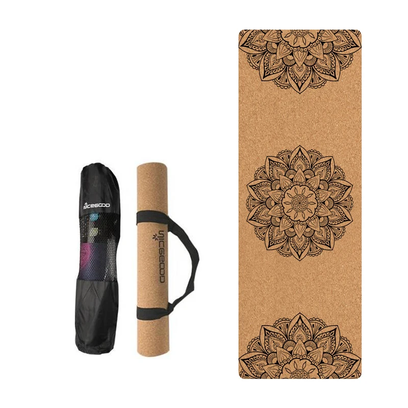 2023 Hot Selling Eco Friendly Absorb Sweat Cork And TPE Yoga Mat With Yoga Bag Wholes Price