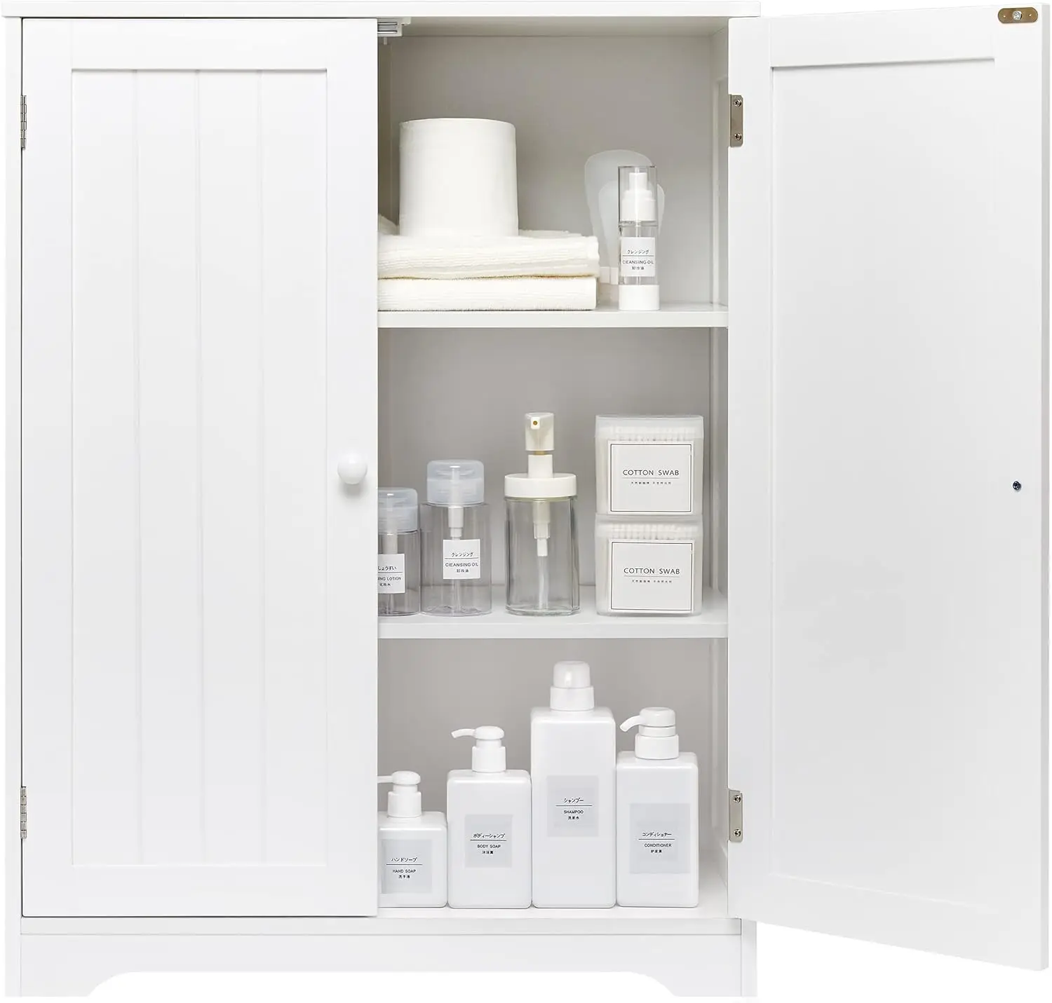 Freestanding Bathroom Furniture with Adjustable Shelf and 180° Open 2 Doors for Bathroom Hallway Living Room Modern