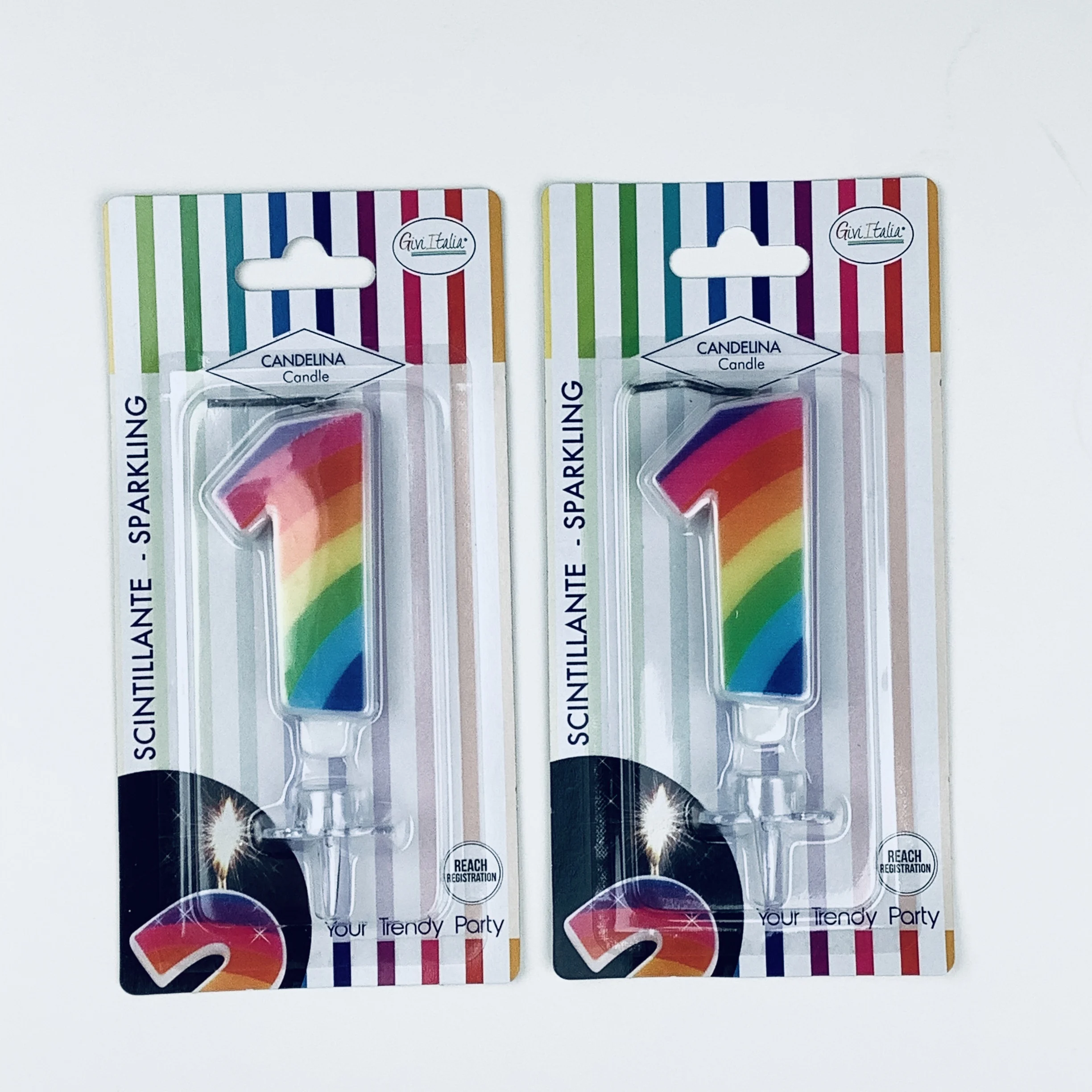 Fast Delivery Original Givi Italia brand 1 Sparkling Rainbow Numeral Birthday Candle Great Value Fun Disposable Party Supplies