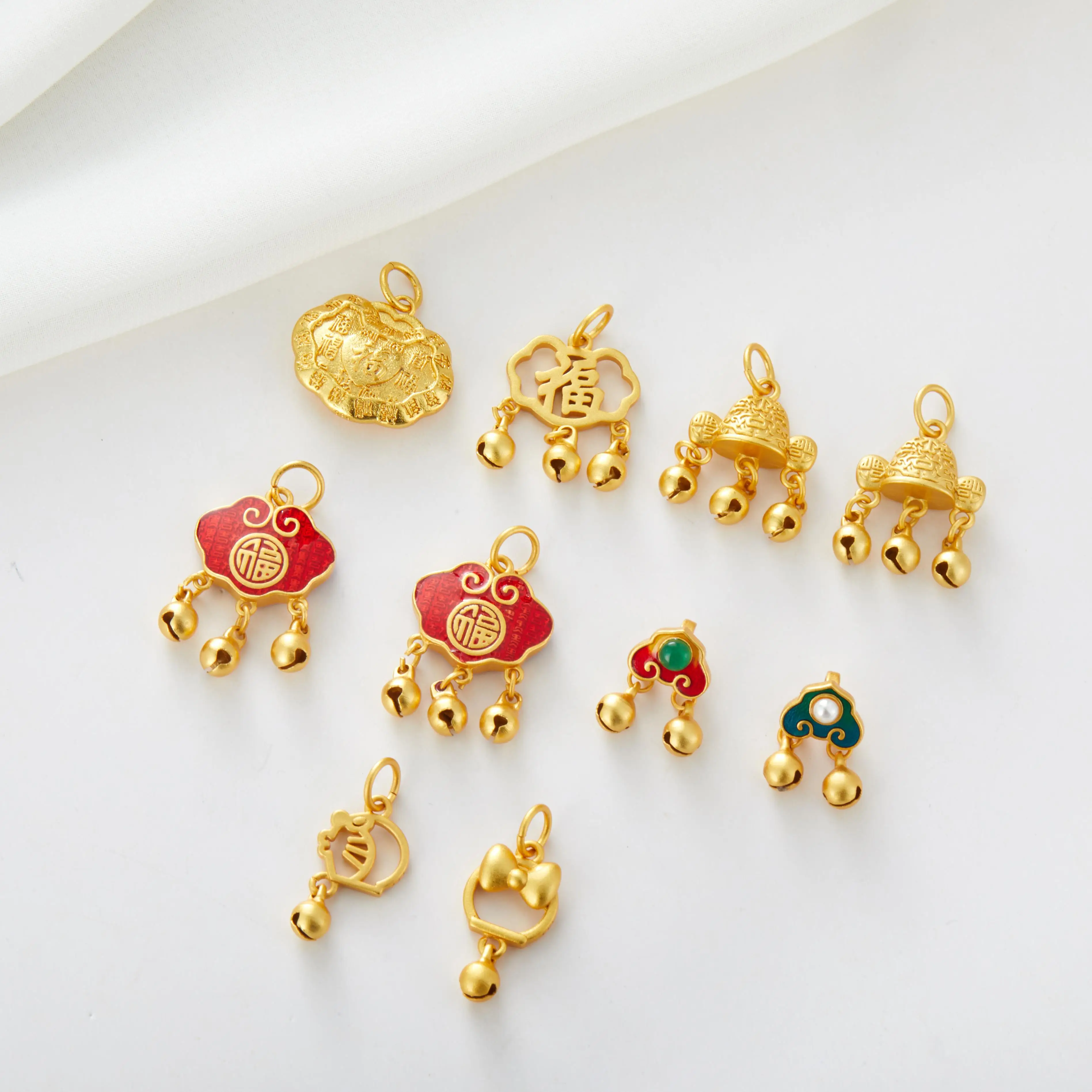 High color sand gold accessories waking lion scholar cap tiger head cap auspicious bow bell diy pendant accessories