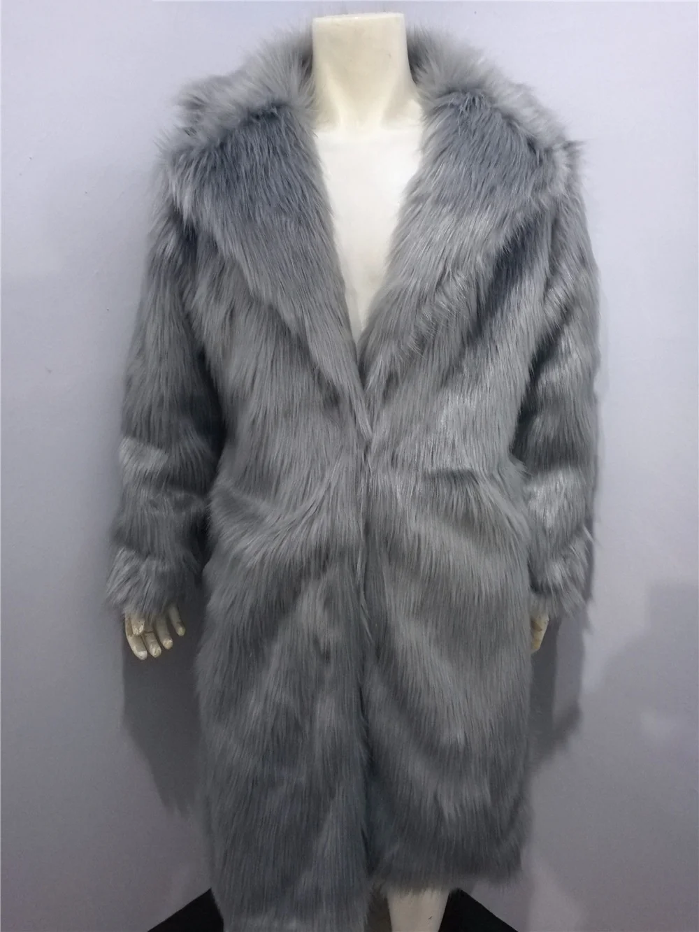 Men Thick Fuzzy Solid Hot Pink Grey Black Faux Fur Coat Warm Winter Long Turn-down Collar Jacket
