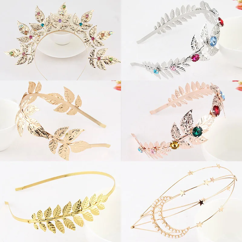 Hot selling leaf flower alloy headband fashion colorful rhinestone headbands star Baroque luxury women headband
