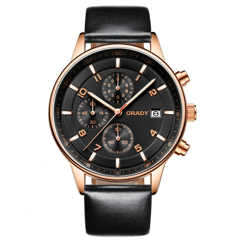 Fashion Mens Luxury Quartz Watches cow leather Strap china factory Waterproof Sport wrist Watch for men