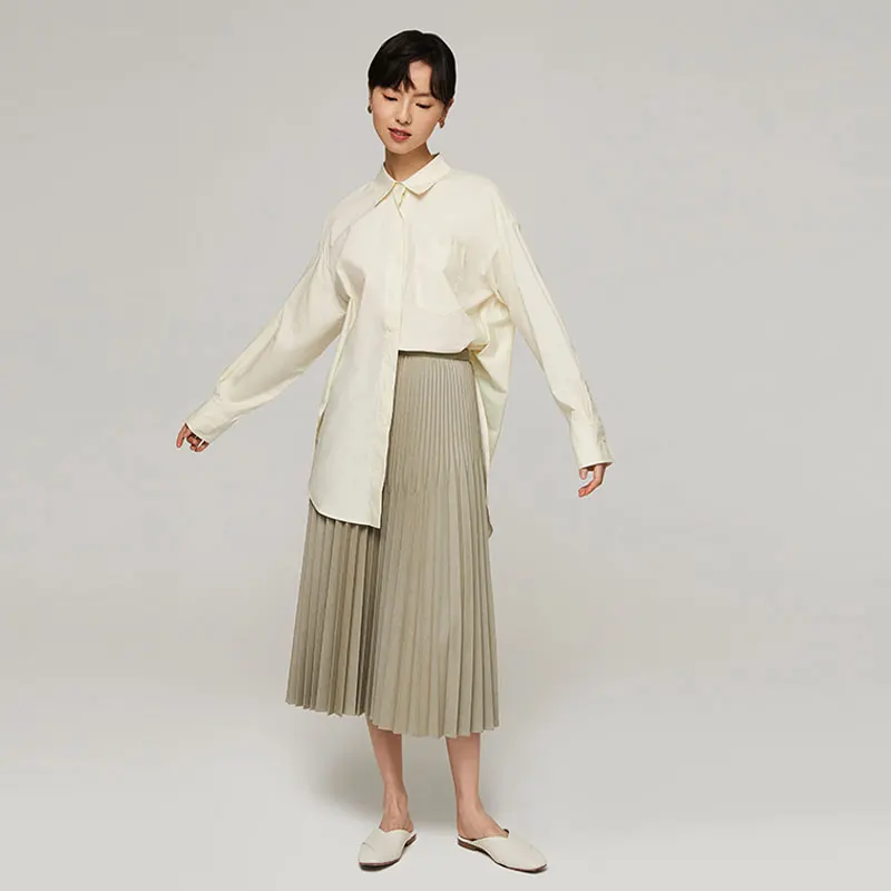 
naivee spring series pleated mid waist A-line women skirt pastel color young and bright 