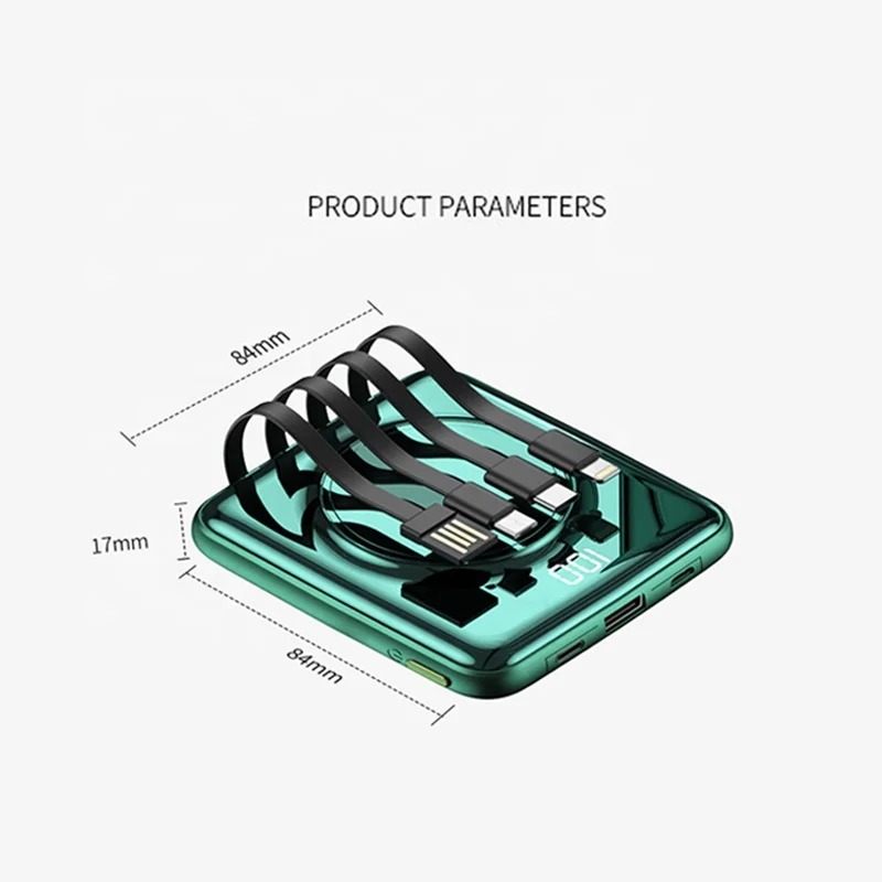 Hot Sale Large Capacity 10000mAh Fast Charging Mini Portable Wireless Power Bank Mobile Charger with Charging Cables