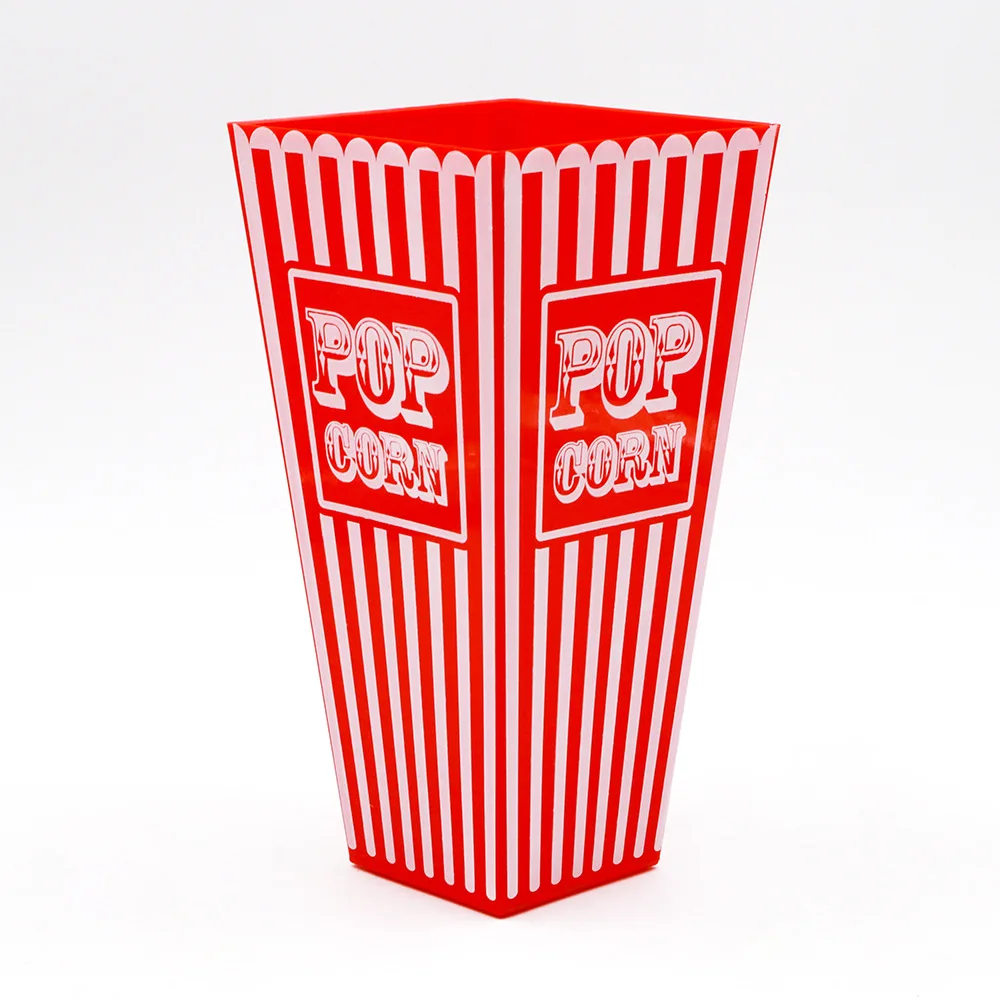 Factory Direct Square Red PP Plastic Popcorn Bucket Food-Grade Reusable Popcorn Bucket