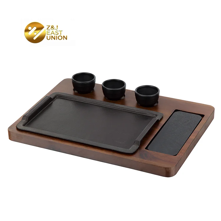 High Quality Oil Cast Iron Sizzling Brownie Hot Plate Ordinary With Wooden Base