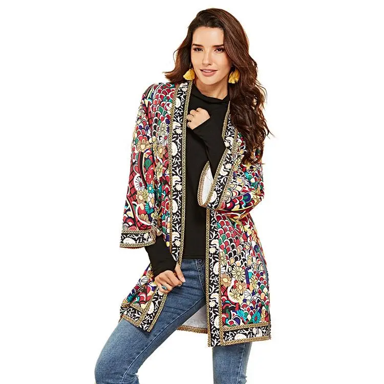 Factory Supplier Summer Fall Casual Floral Print Long Sleeve Open Stitch Knitted Cardigans For Women Picture
