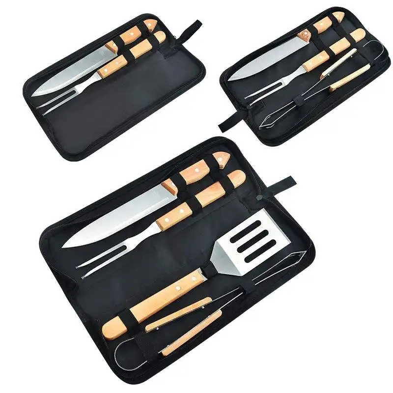 2024 New 4Pcs Outdoor Outdoor Barbecue Accessories Set BBQ Grill Tool Set With Wooden Handle