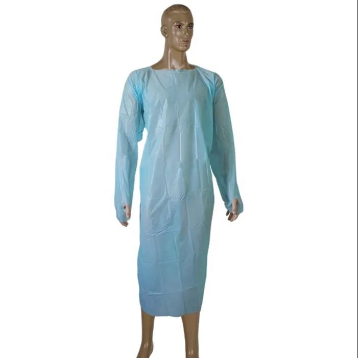 Disposable waterproof CPE isolation gown with Thumb Loop Long Sleeves