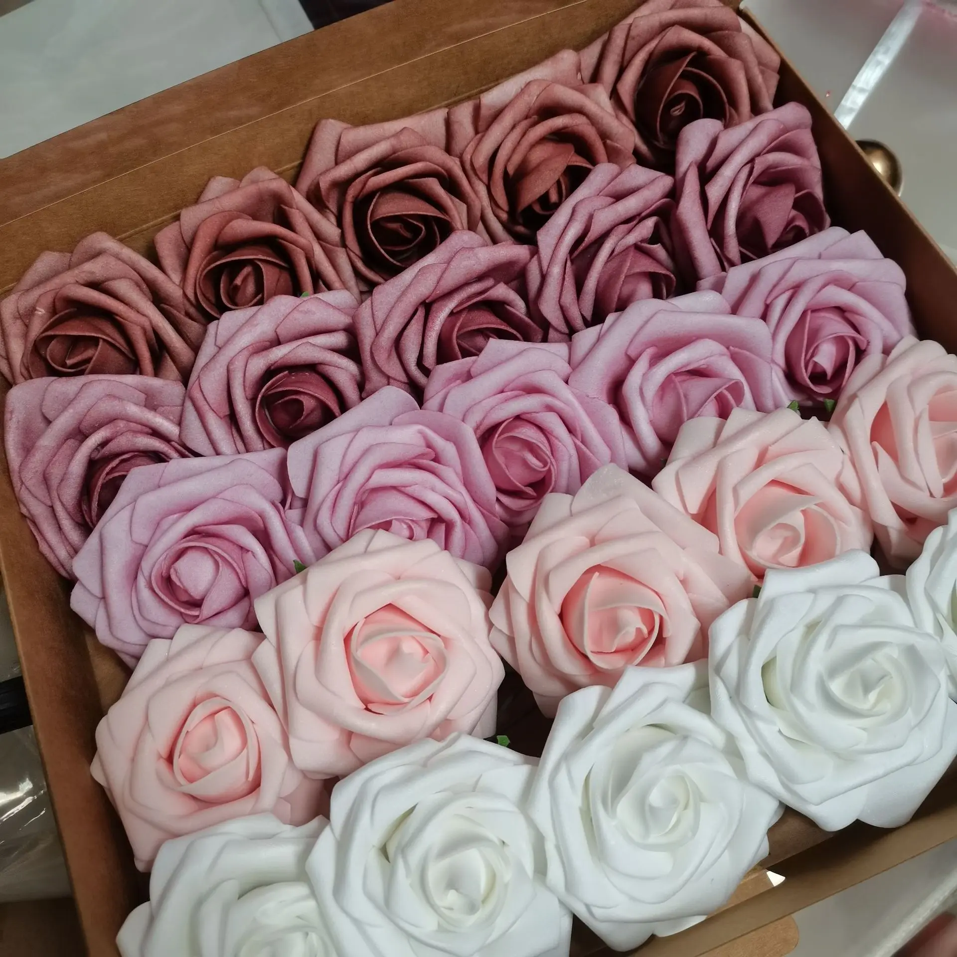 OPP BAGS Foam Pe Roses Fake Flowers With Rods 25pcs Wedding Decorative Artificial Flowers