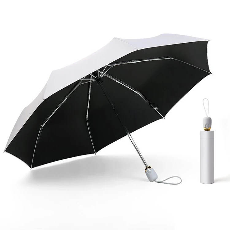 Promotional Pongee For The Rain China factory Rain Season 3 Umbrella Folding RPET Material Automatic 3 Folding Umbrella