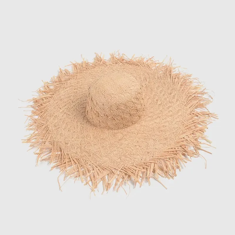 2023 New Hand Woven Beach Sun Hats Floppy Sunhat Ladies Summer Hats Hawaiian Raw Edge Natural Raffia Straw Hats for Women