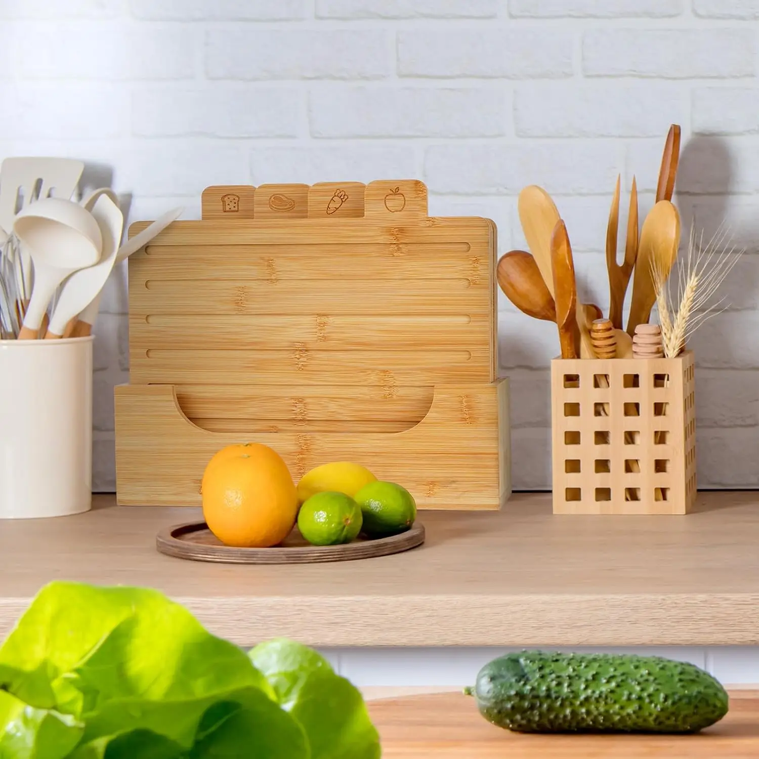 Custom-Size Bamboo Wood Index Cutting Board Set 3 Piece Book Shape Chopping Boards Stand Eco-friendly Style Laser Logo Square