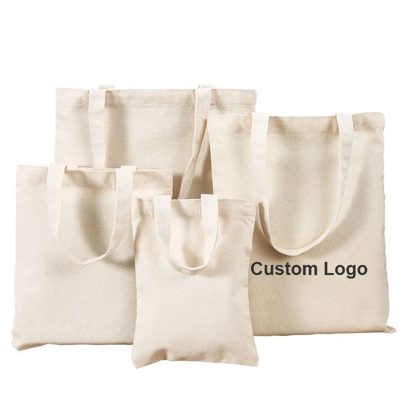 Custom printed Logo Woman Eco Friendly Reusable Handle Blank Cotton Grocery Shopping Canvas Tote Bag