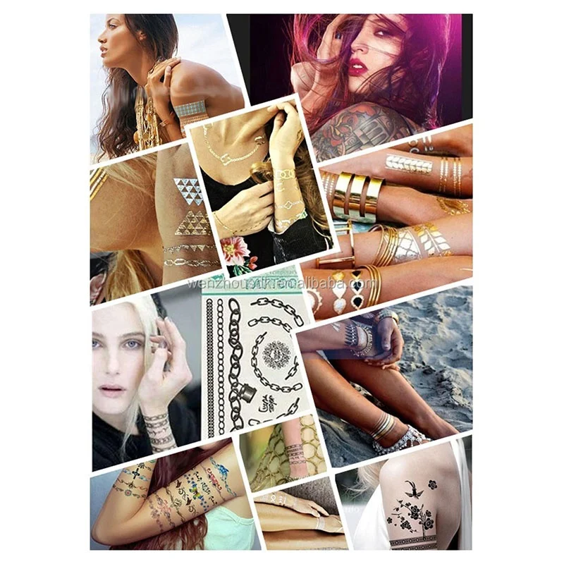 Custom flash metallic temporary tattoo sticker for foot