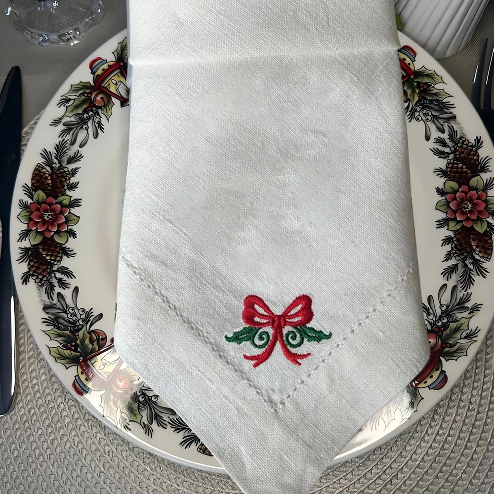 OEM ODM 100% linen table napkin  hand hemstitch embroidery Printed Dinner placemat for Wedding custom napkin