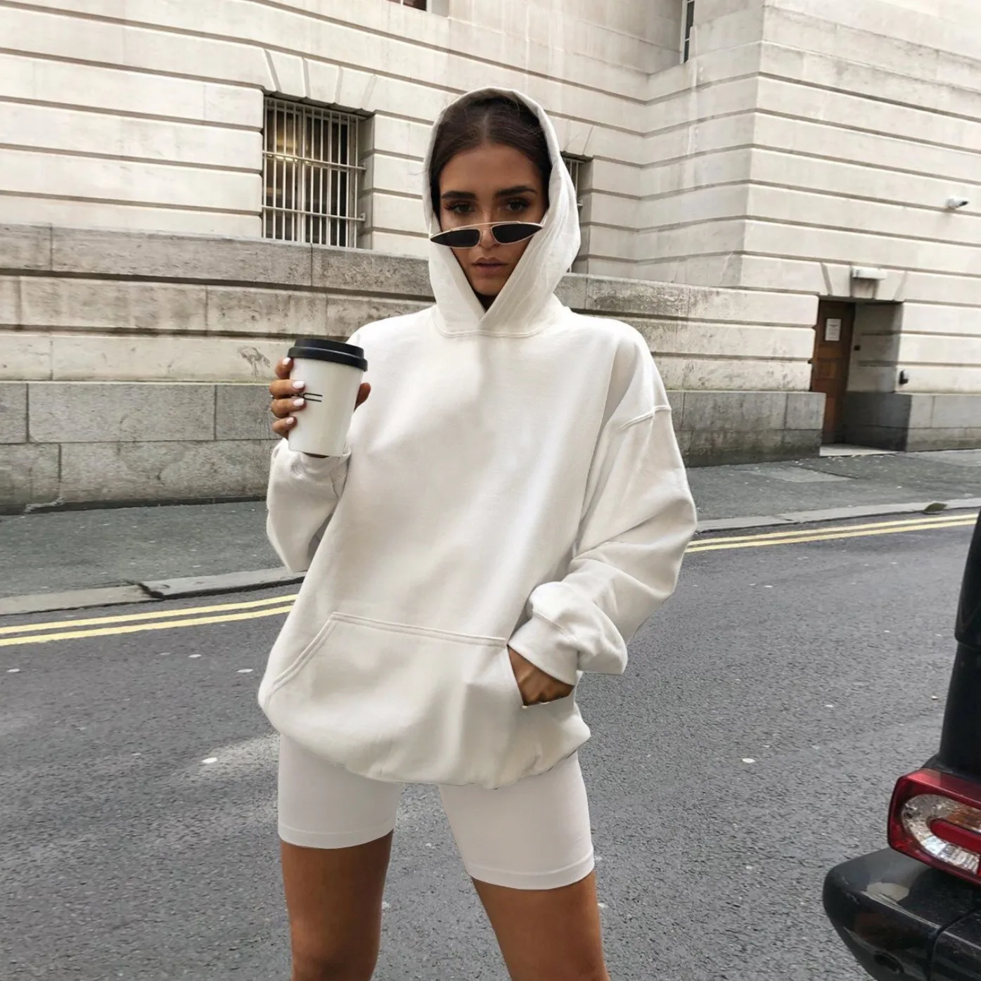 
New fashion casual soild color loose sweater shorts sports set women two piece short set 