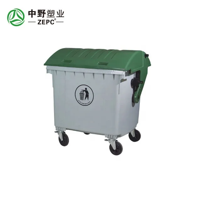 1100Litre Plastic Industry Shipping Container Wheels Trash Can With Dome Lid