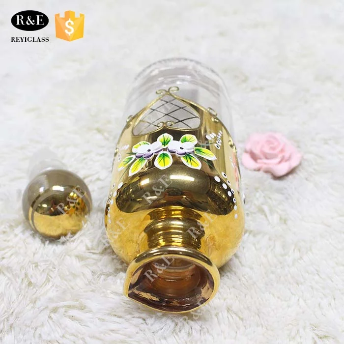200ml gold decorative display glass decanter for attar perfume oil
