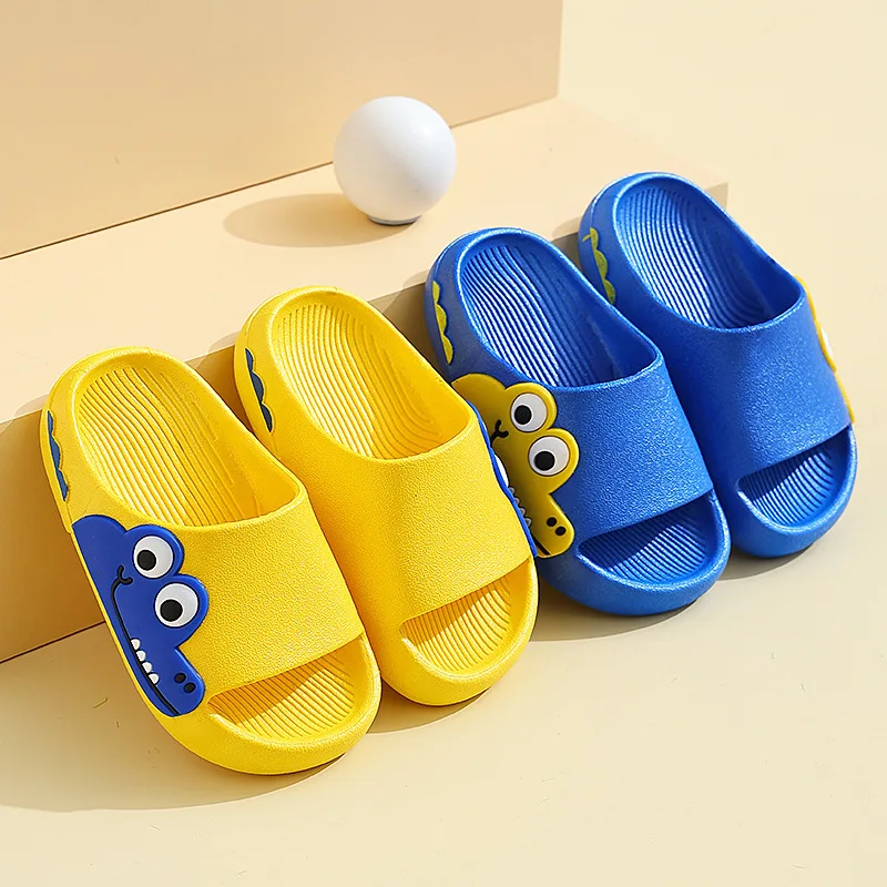 Cartoon Crocodile Open Toe Non-Slip Home Bathroom Shoes Baby Kids Flats Footwear Boy Shark Sandals Slides Slippers