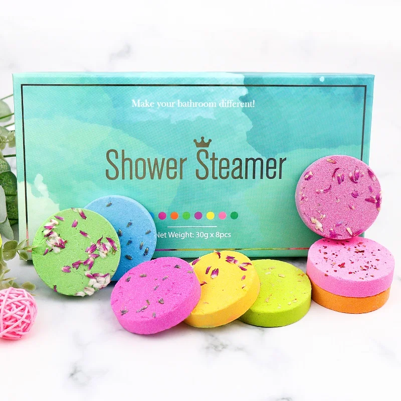 
Luxury Wholesale Private Label Tablets Gift Set Fizzy Vegan Spa Bath Essential oil Aromatherapy Lavender Shower Steamer Tablets 